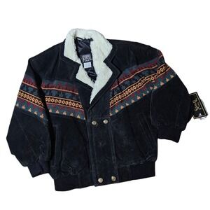 Vintage Scorpio USA Suede Leather Jacket Boys Medium Sherpa Aztec Cowboy Western